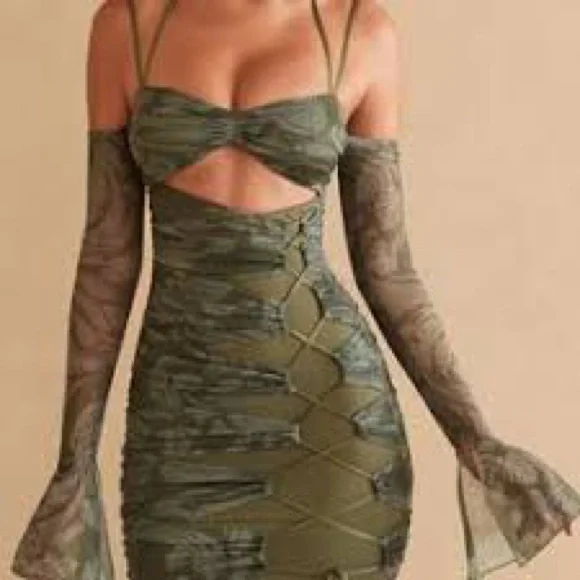 Oh Polly | Dresses | Nwt Oh Polly Asli Long Sleeve Paneled Mini Dress Green  Size | Poshmark